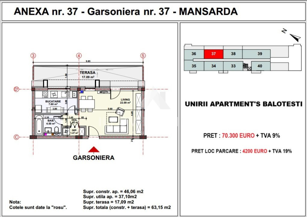 Garsoniere confort 1, Unirii apartment's Balotesti, lift, parcare