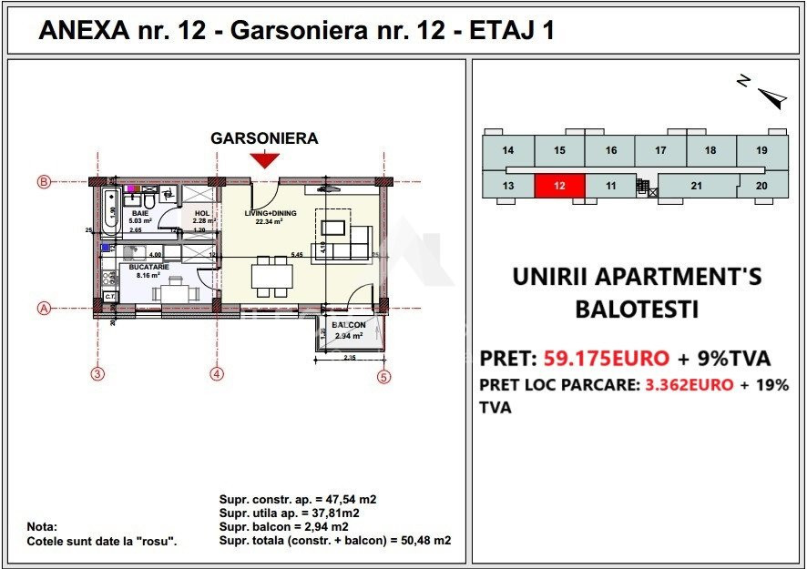 GARSONIERA UNIRII APARTMENT'S BALOTESTI, LANGA DN1, VALUE CENTRE SI THERME