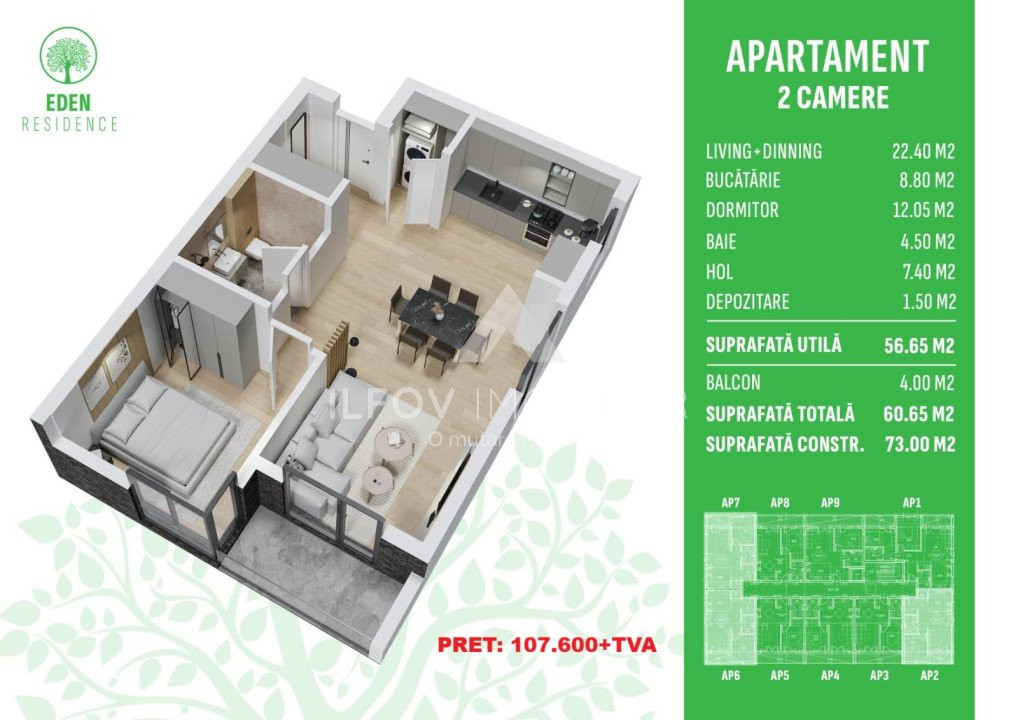 Apartamente 2 camere, langa metrou - Eden Residence Otopeni