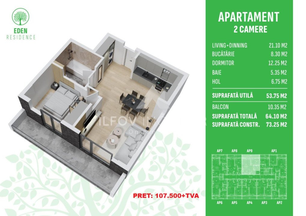 Apartamente 2 camere, langa metrou - Eden Residence Otopeni