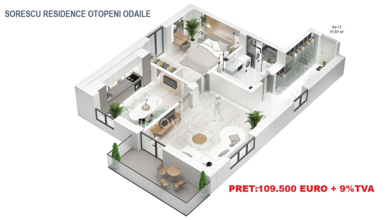 Apartamente cu 2 camere cu terasa, lift, langa parc 1 Mai