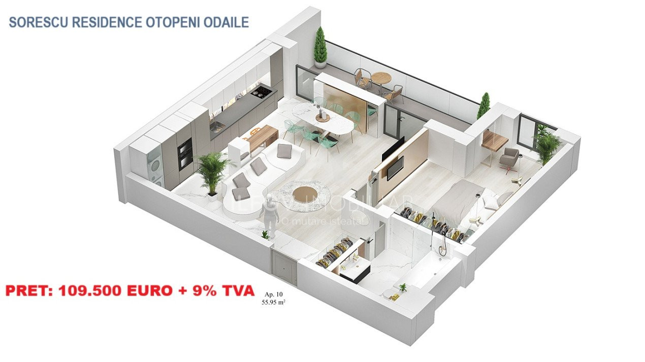 Apartamente cu 2 camere cu terasa, lift, langa parc 1 Mai