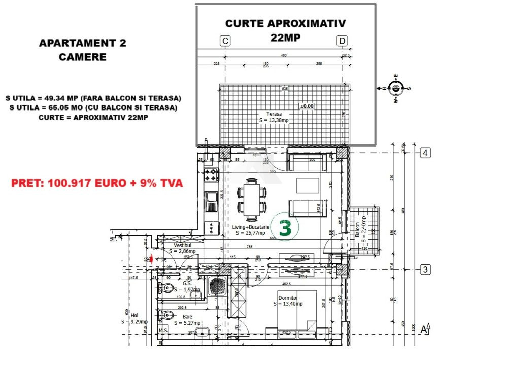 Westside Otopeni, apartament 2 camere 65mp,  curte 22mp