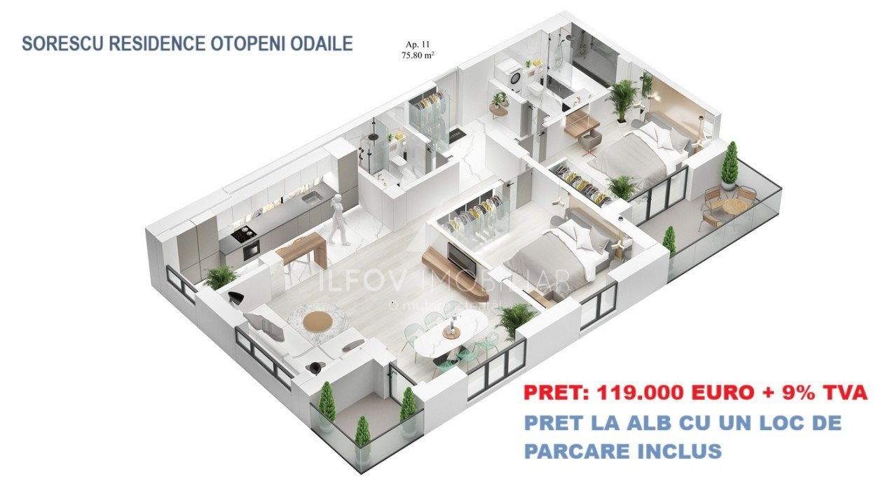 Apartamente cu 3 camere cu terasa, lift, langa parc 1 Mai