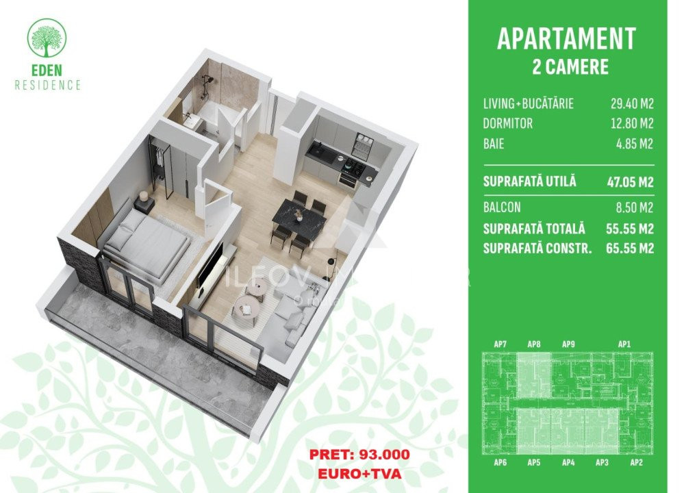 Apartamente 2 camere, langa metrou, Eden Residence Otopeni