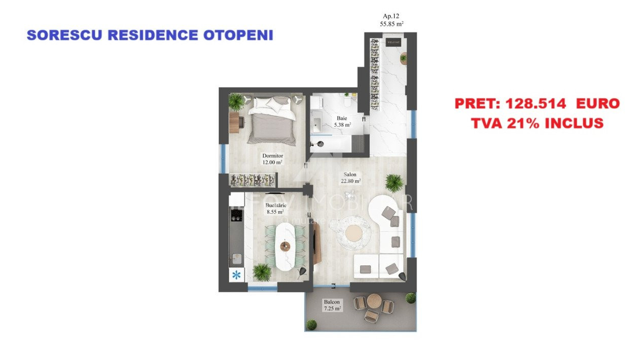 Apartamente cu 2 camere cu terasa, lift, langa parc 1 Mai