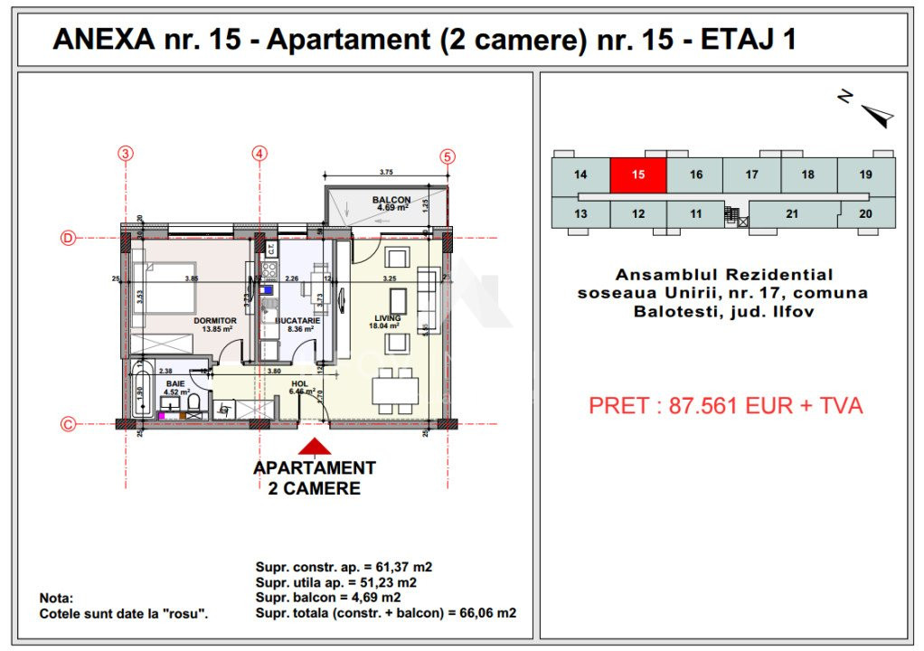 Apartamente 2 camere, Unirii apartment's Balotesti, lift, parcare