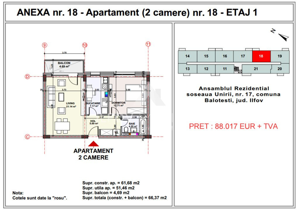 Apartamente 2 camere, Unirii apartment's Balotesti, lift, parcare