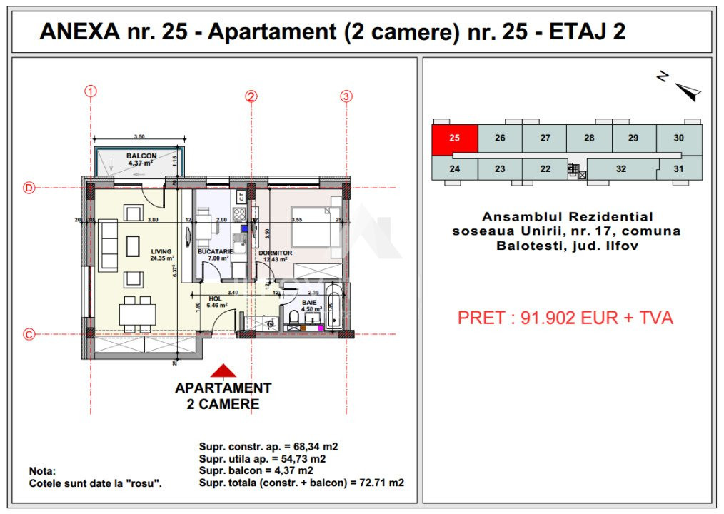 Apartamente 2 camere, Unirii apartment's Balotesti, lift, parcare
