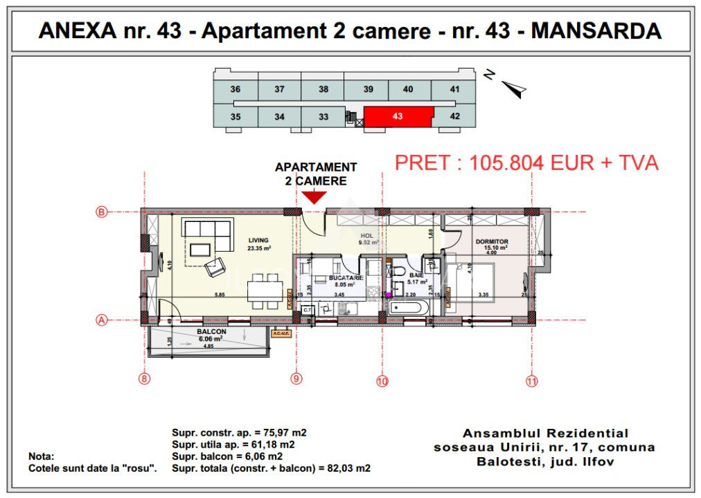 Apartamente 2 camere, Unirii apartment's Balotesti, lift, parcare