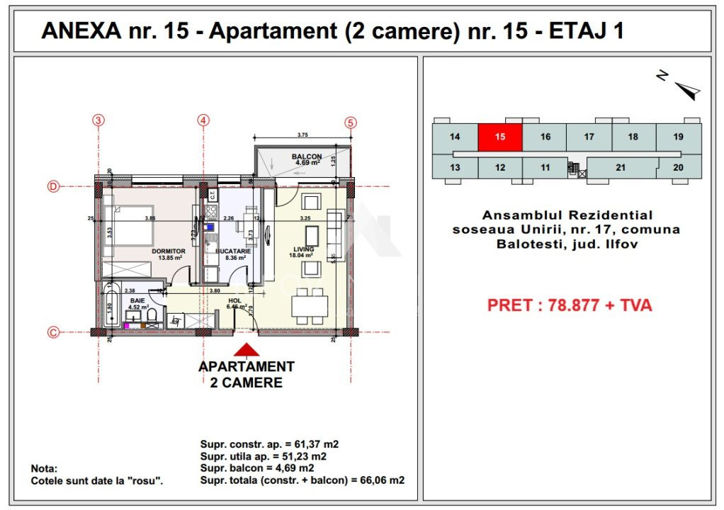 Apartamente 2 camere, Unirii apartment's Balotesti, lift, parcare
