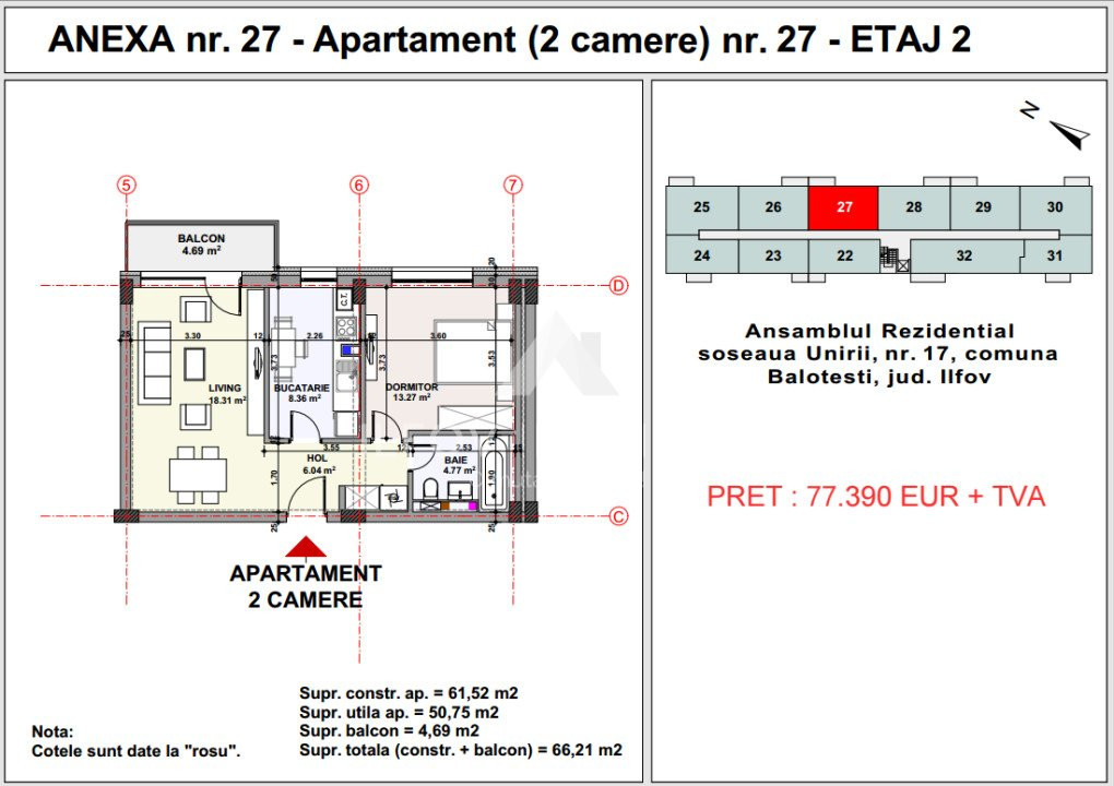 Apartamente 2 camere, Unirii apartment's Balotesti, lift, parcare