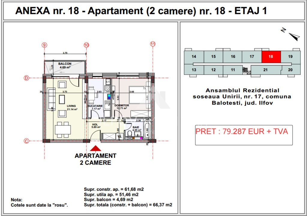 Apartamente 2 camere, Unirii apartment's Balotesti, lift, parcare