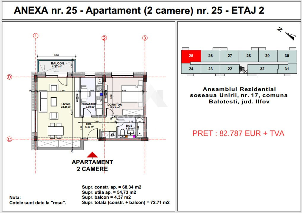 Apartamente 2 camere, Unirii apartment's Balotesti, lift, parcare