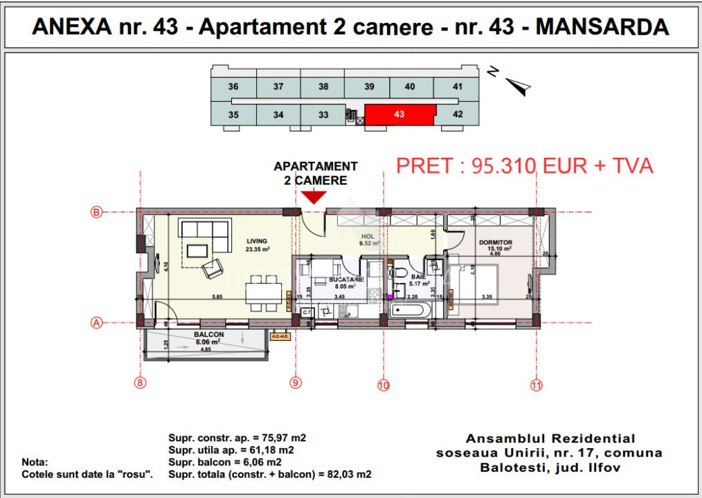 Apartamente 2 camere, Unirii apartment's Balotesti, lift, parcare