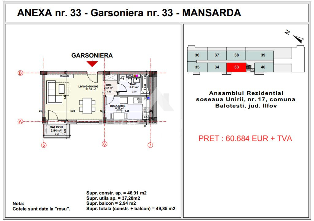 Garsoniera Balotesti central, Unirii Apartment's Balotesti 