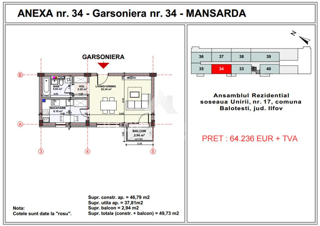 Garsoniera Balotesti central, Unirii Apartment's Balotesti 