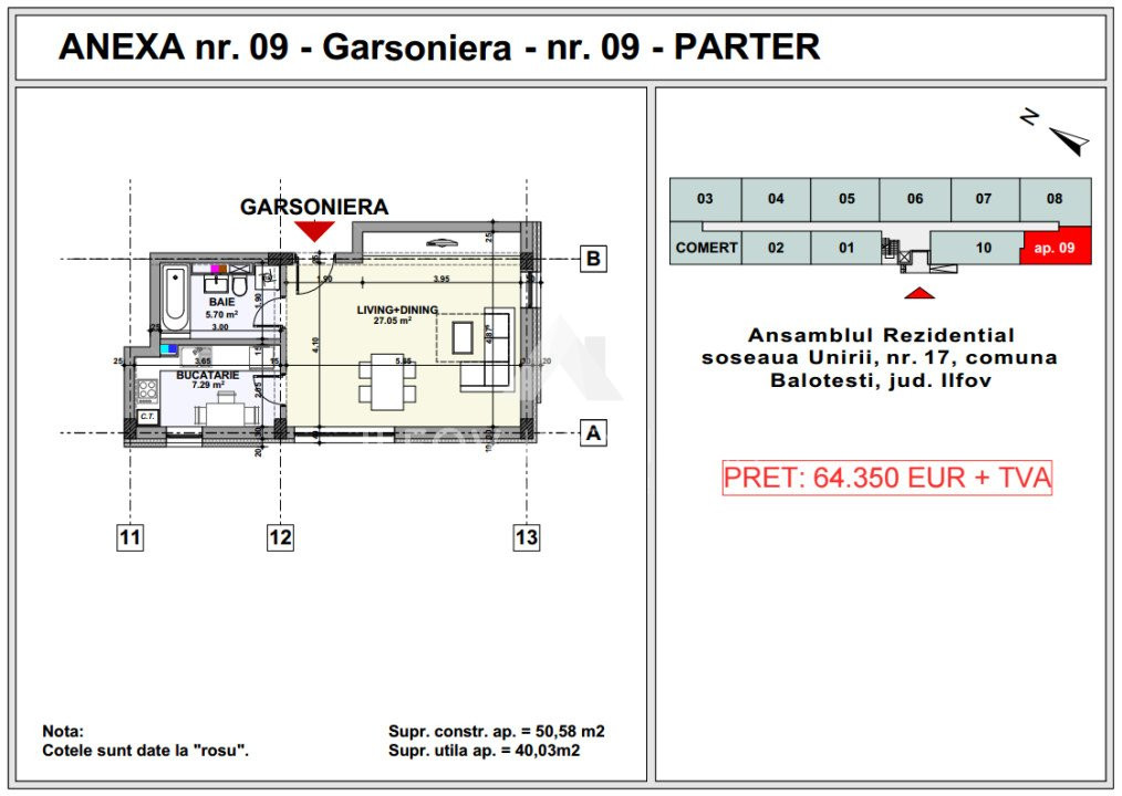 Garsoniera Balotesti central, Unirii Apartment's Balotesti 
