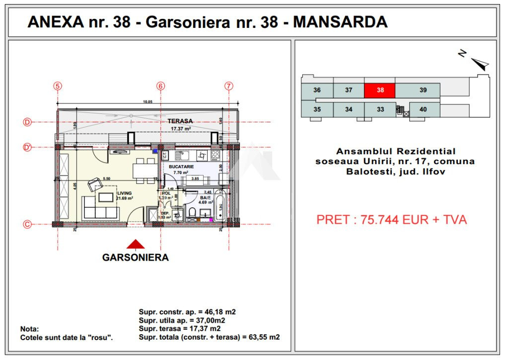 Garsoniera Balotesti central, Unirii Apartment's Balotesti 
