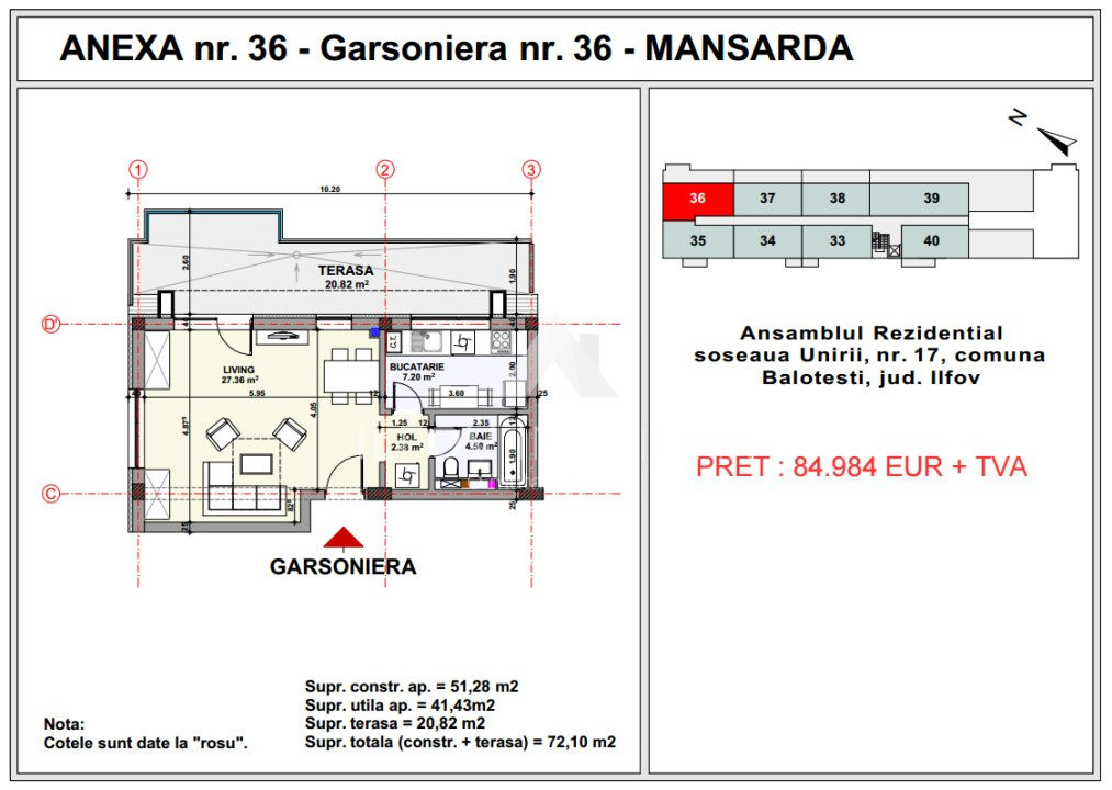 Garsoniera Balotesti central, Unirii Apartment's Balotesti 