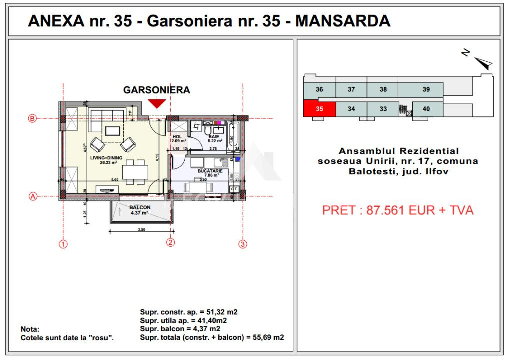 Garsoniera Balotesti central, Unirii Apartment's Balotesti 