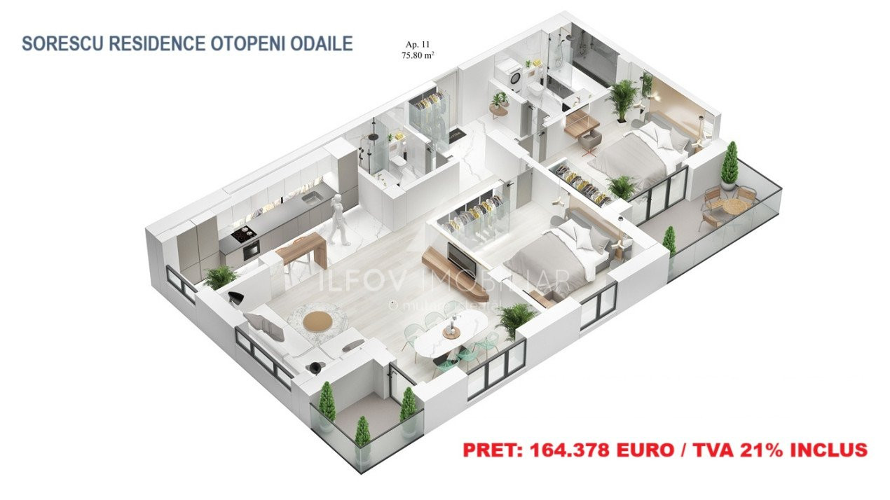 Apartamente cu 3 camere cu terasa, lift, langa parc 1 Mai