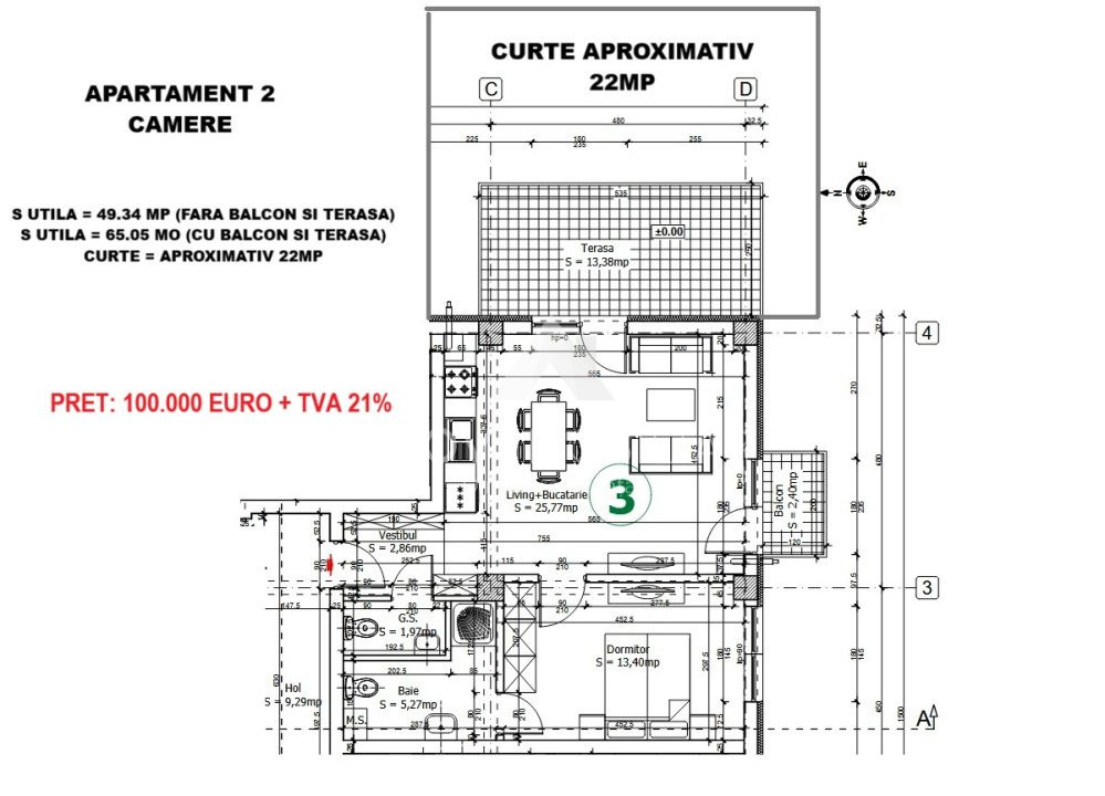 Westside Otopeni, apartament 2 camere 65mp,  curte 22mp