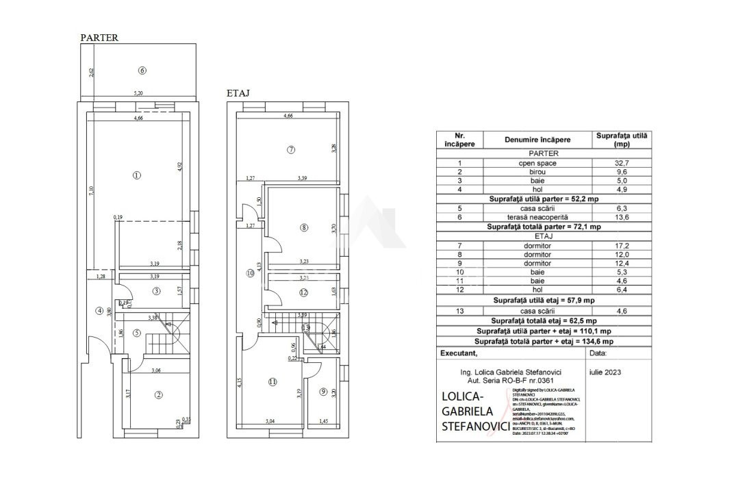 Casa tip duplex 134.6 mp, lot 225 mp, 5 camere, toate utilitatile