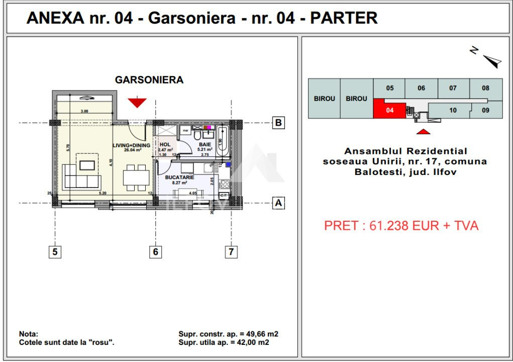 Garsoniera in Complex Unirii Apartment's Balotesti 