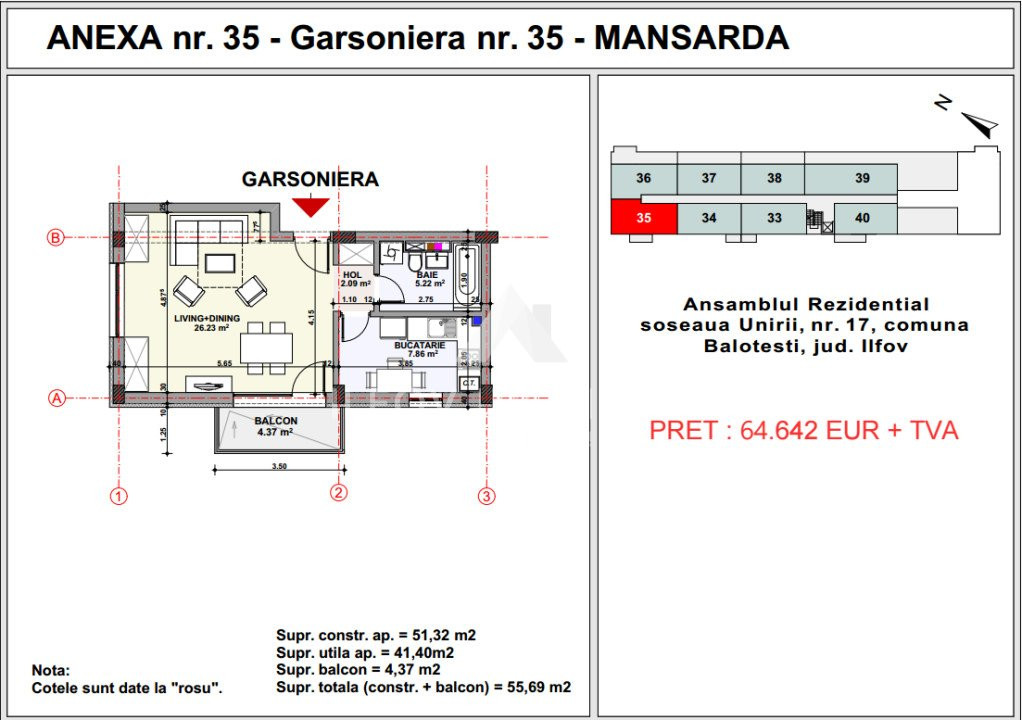 Garsoniera in Complex Unirii Apartment's Balotesti 