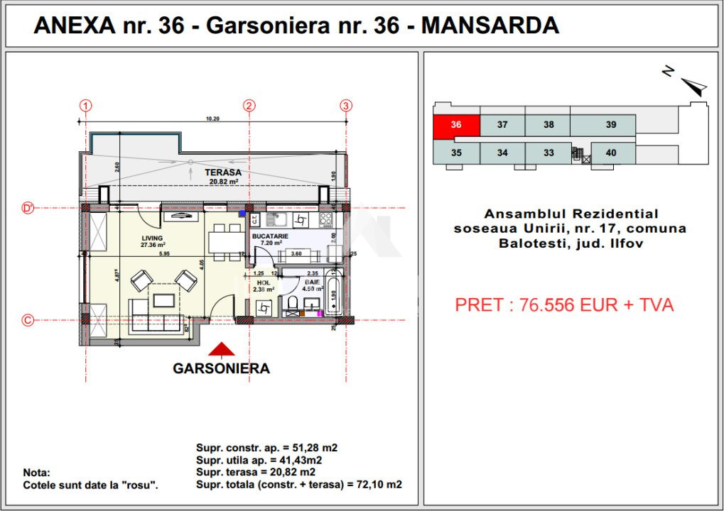 Garsoniera in Complex Unirii Apartment's Balotesti 