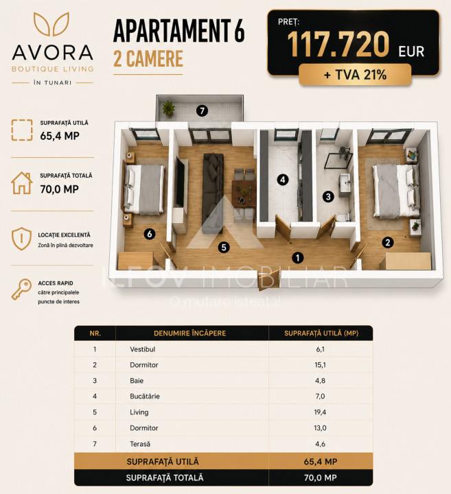 Agora Boutique Tunari, apartament 3 camere, langa Cosmopolis 