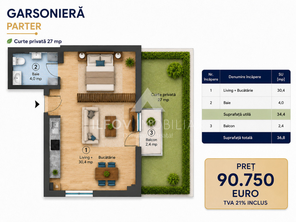Garsoniera cu gradina, parter, bloc nou aproape de metrou