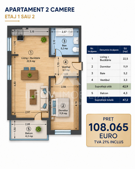 Apartament 2 camere Westside Otopeni, Et.1, bloc nou aproape de metrou