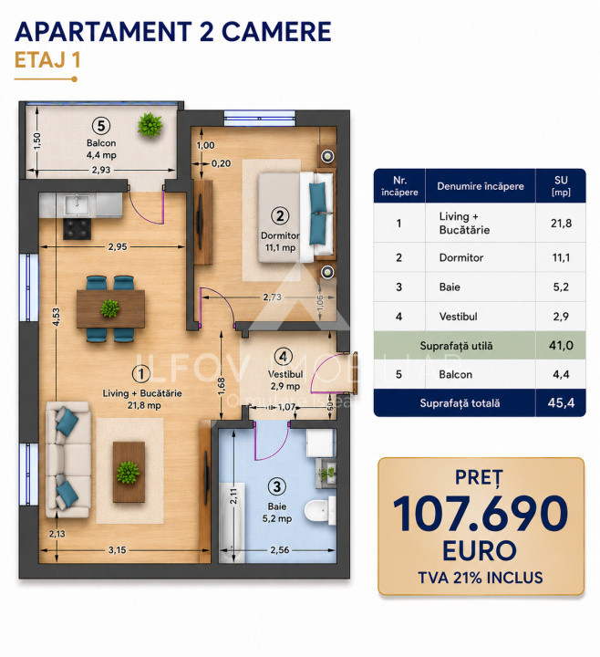 Apartament 2 camere Westside Otopeni, Et.1, bloc nou aproape de metrou