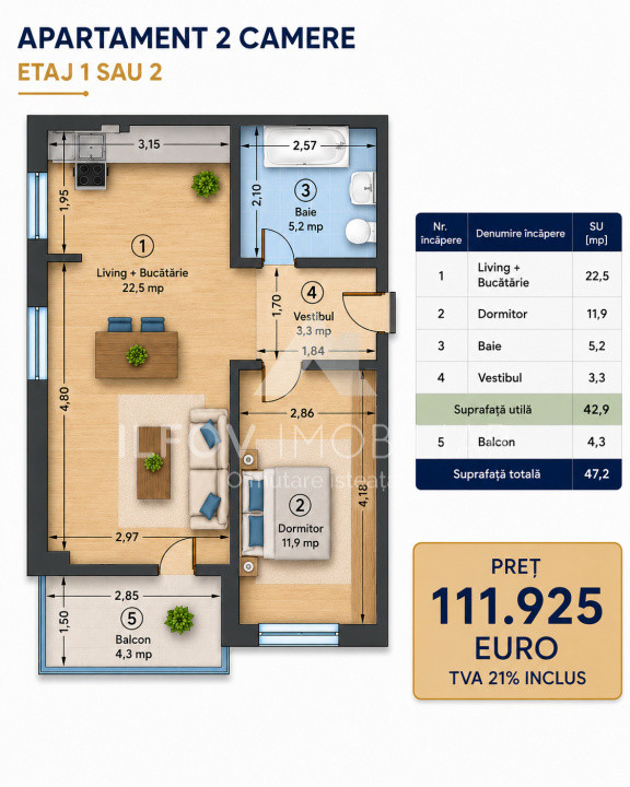 Apartament 2 camere Westside Otopeni, Et.1, bloc nou aproape de metrou