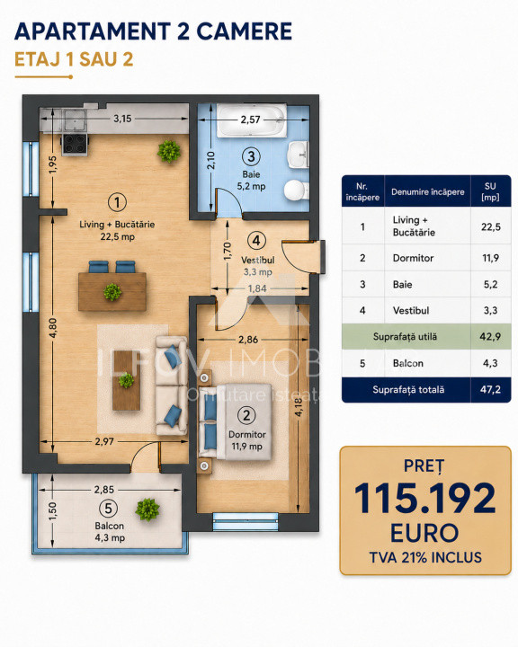 Apartament 2 camere Westside Otopeni, Et.1, bloc nou aproape de metrou
