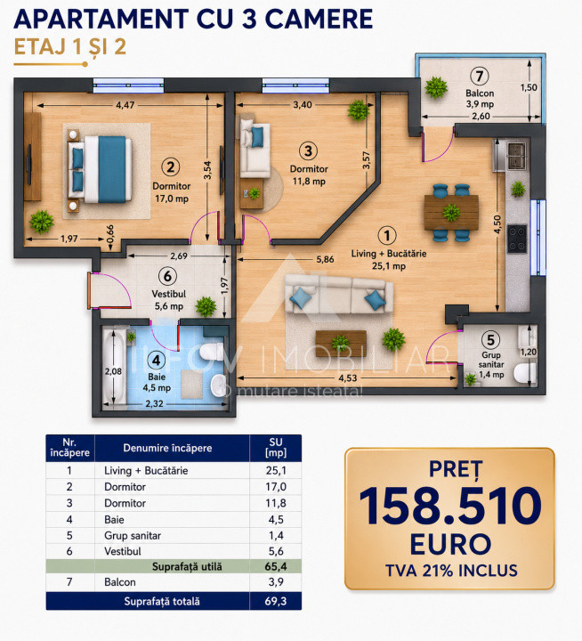 Apartament 3 camere Westside Residence Otopeni, 2 bai, et.1