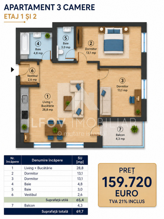 Apartament 3 camere Westside Residence Otopeni, 2 bai, et.1