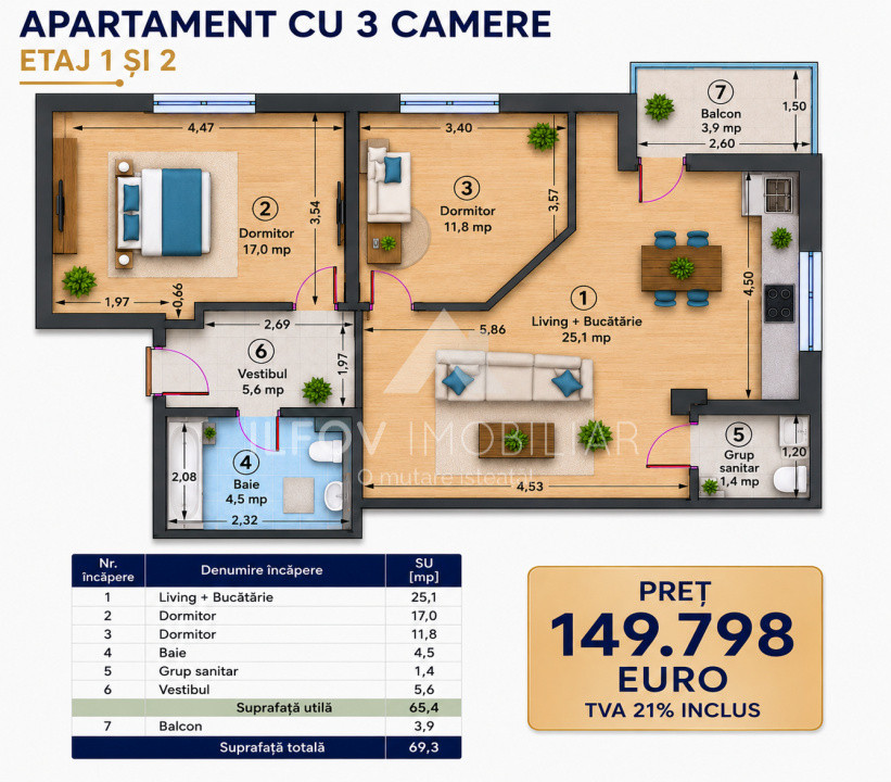 Apartament 3 camere Westside Residence Otopeni, 2 bai, et.1