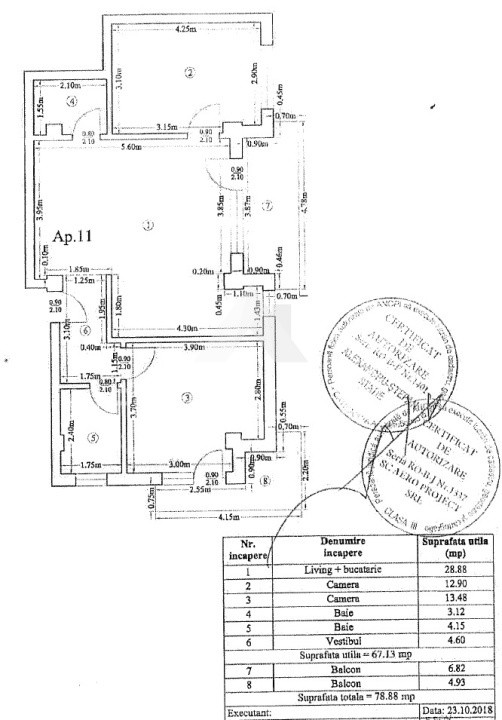 Otopeni, Central, Apartament 3 camere, 78,88mp, loc parcare, renovat, centrală