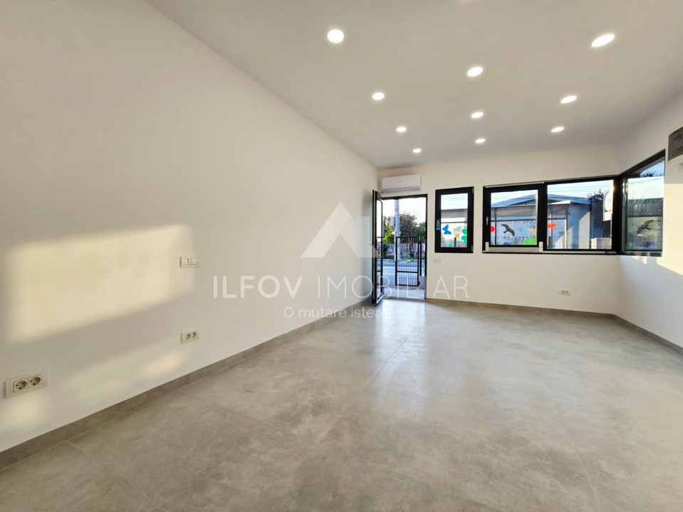 Spatiu comercial central Balotesti, 21.3 mp, curte 25mp, complet renovat