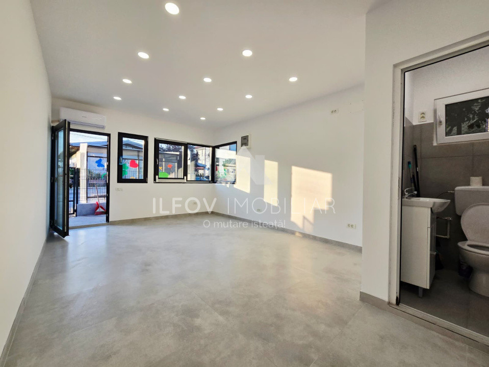 Spatiu comercial central Balotesti, 21.3 mp, curte 25mp, complet renovat